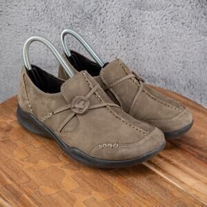 Clarks Wave Shoes Womens 6 M Walk Slip On Taupe Leather Round Toe Comfort